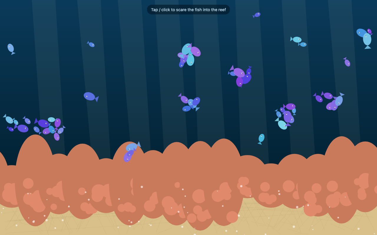 Muse Glimmer's aquarium: blue fish over an orange blob reef.